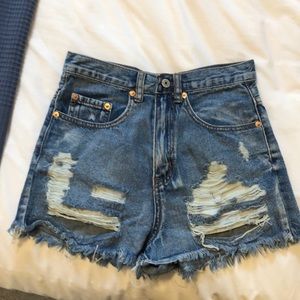 Denim high waist ripped shorts